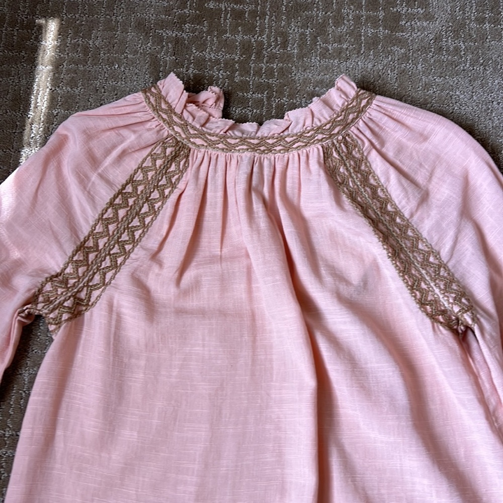 Peach blouse with brown embroidery by the neck and sleeves, Never worn
